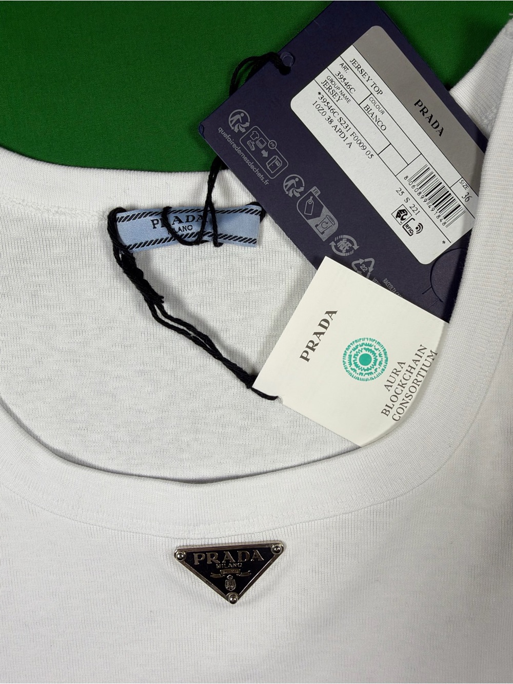 Prada Women’s White Jersey Cropped Tank Top Triangle Logo Size IT 36 US 0 XSmall - Picture 4 of 7